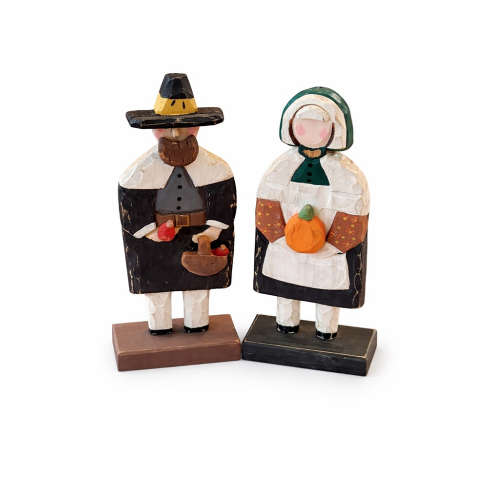 Ilona Steelhammer Pilgrim Couple Figurines Thanksgiving Folk Art Midwest Cannon